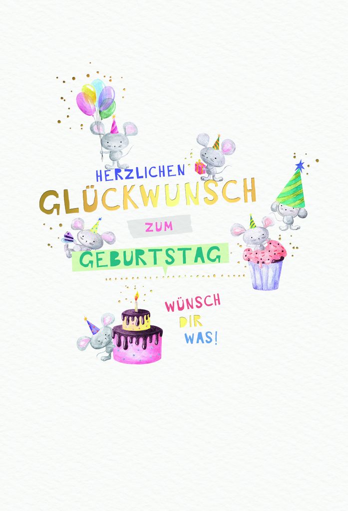 Geburtstag Karte mit Briefumschlag Mäuse, Muffins, Torte