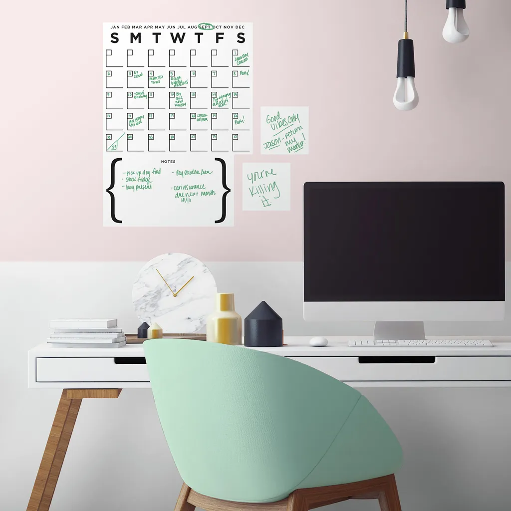 Planning Mural Effaçable à Sec Autocollant - Calendrier Blanc Réutilisable - 2