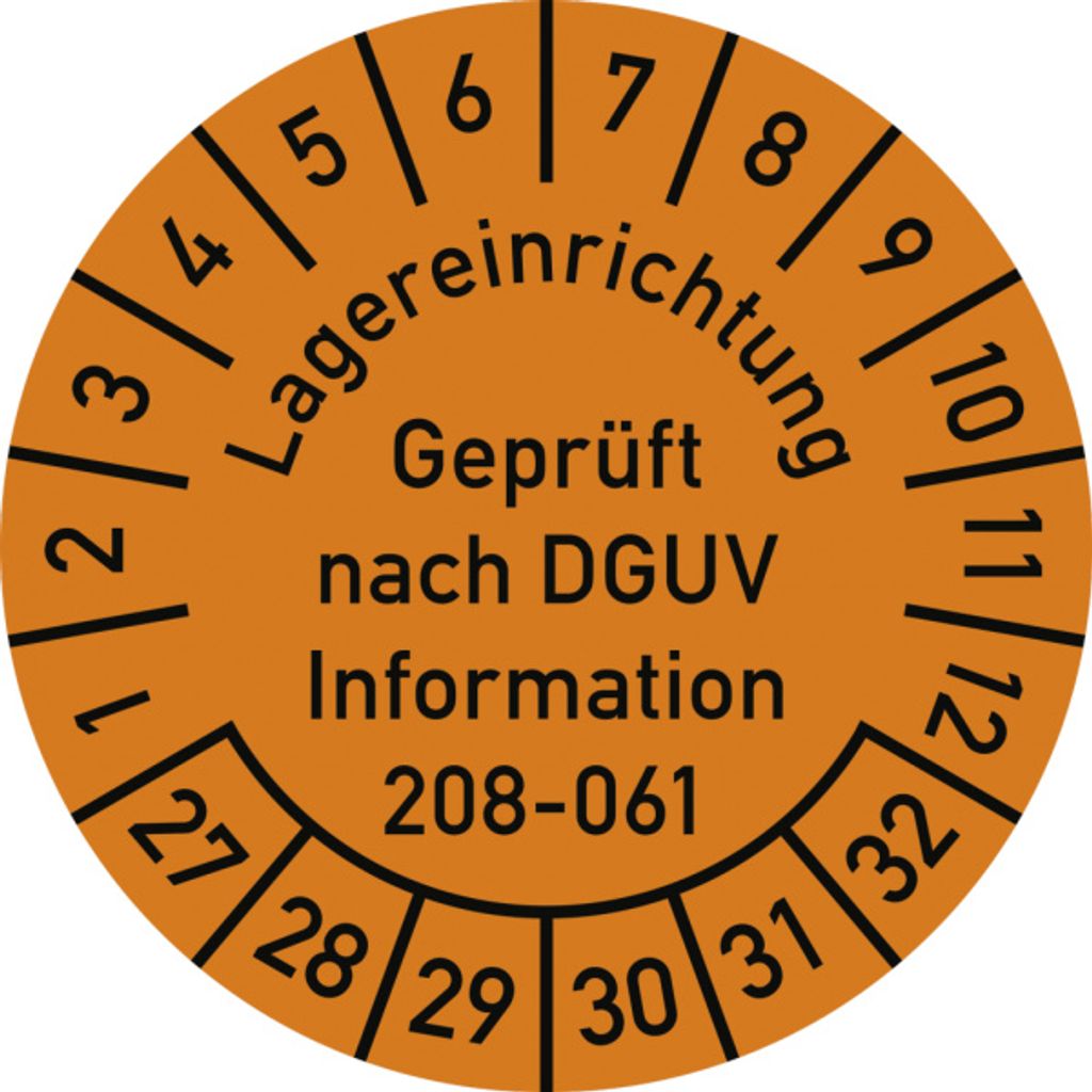 Dreifke Prüfplakette Lagereinr. DGUV-208-061, 2027-2032, Dokumentenf., Ø 30m...