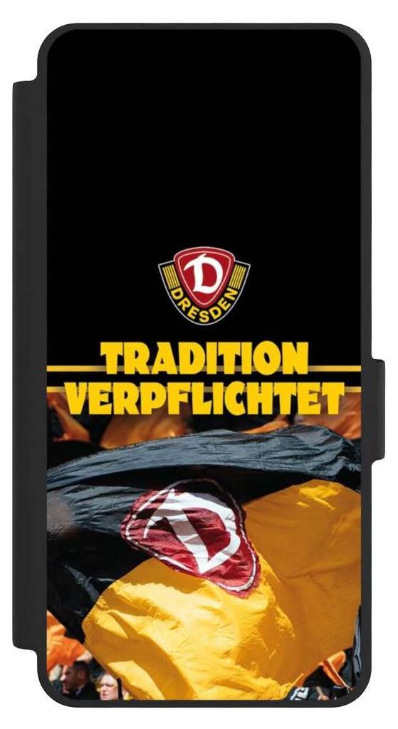 NIVOCASE Klapphülle für Samsung Galaxy S26 Handyhülle aus Kunst Leder NIVOflip schwarz Fanartikel SG Dynamo Dresden SGD