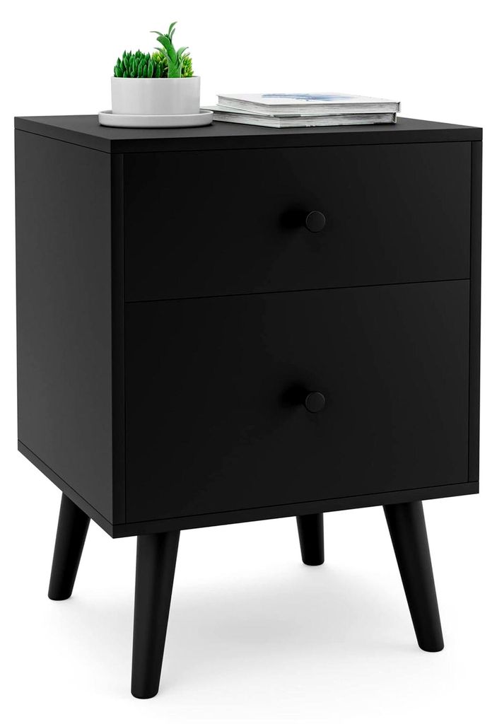 Nachttisch mit 2 Schubladen, Holzbeistelltisch, Nachtkommode für Boxspringbetten, Nachtschrank für Wohnzimmer und Schlafzimmer, 45 x 39,5 x 62 cm...