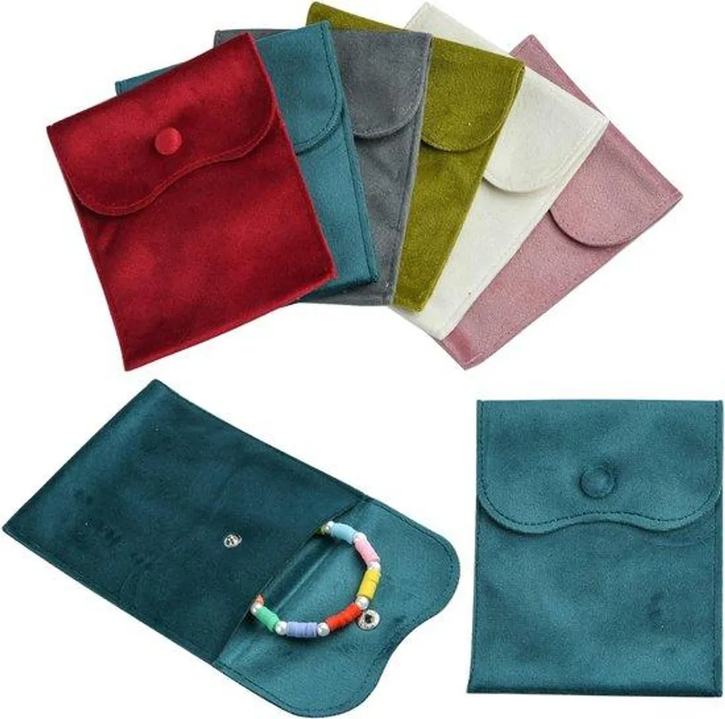 Pochettes à bijoux en soie 14x11 cm - Lot de 6 étuis avec bouton-pression