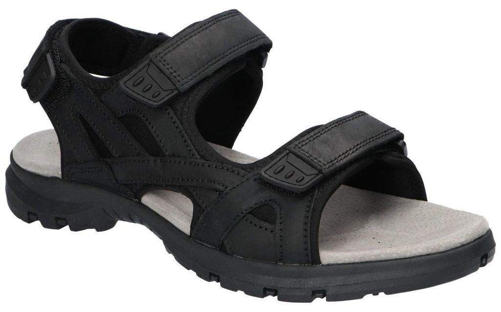 American Club, RL185, Herren Leder Sandalen Klettverschluss Leder-Einlegesohle bequem, Schawrz 45