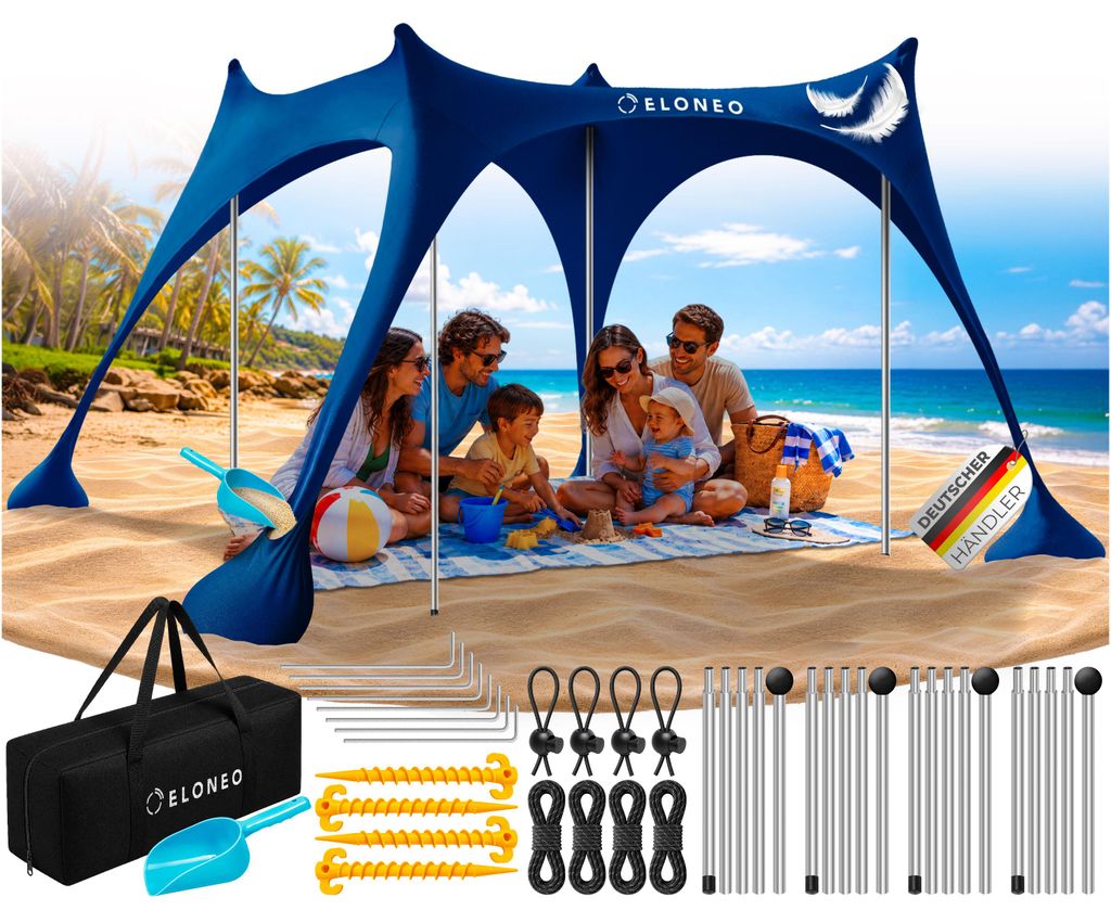 ELONEO Strandzelt Sonnensegel LSF 50+ UV Schutz Windschutz Produktbild 