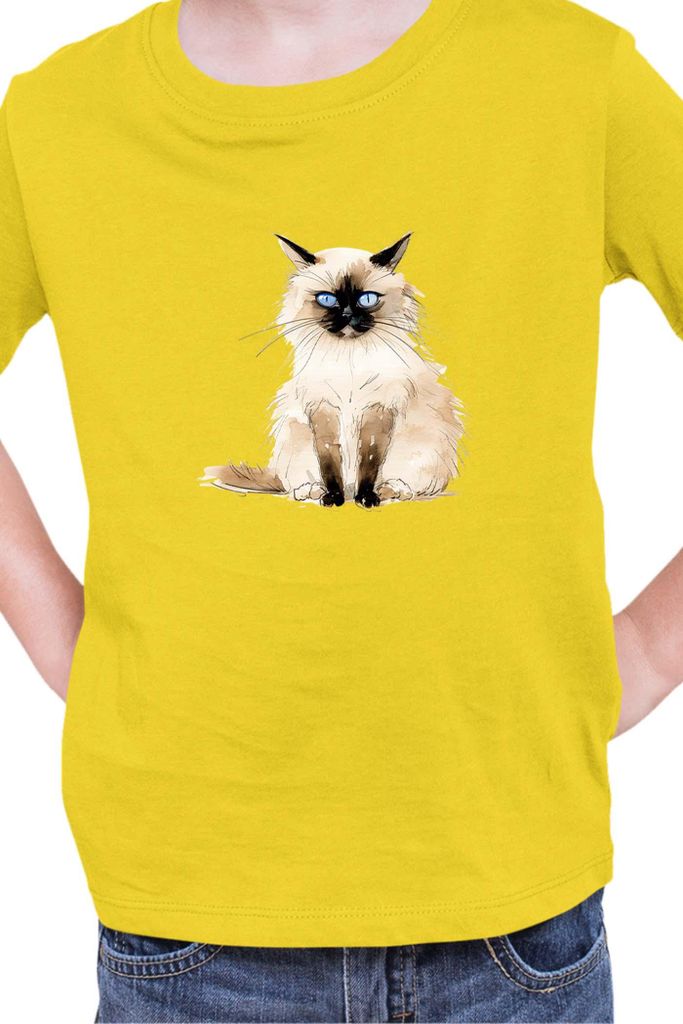 Kinder T-Shirt Funny Cats Breeds Birman Cat 012, 12-13 Jahr - 152 / Gelb