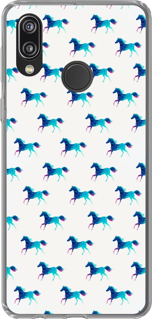 MuchoWow Handyhülle Schutzhülle Hülle für Telefoonhoesje Huawei P20 Lite (2020) Mädchen - Pferde - Kristall - Muster - Mädchen - Blau - Kin...