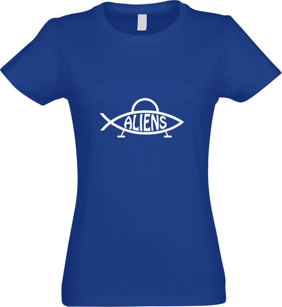 Kiwistar - T-Shirt tailliert - Damen - royal - Aliens Fisch - mit Motiv Bedruckt - Funshirt Design - Sport - Freizeit - Damen - XXL