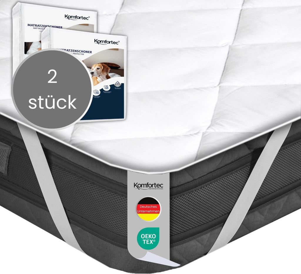 Komfortec 2er Matratzenauflage Set mit 500 g/m² Füllung, Atmungsaktiv Matratzenschoner, Allergiker Matratzenschutz, Weich, 140x200 cm