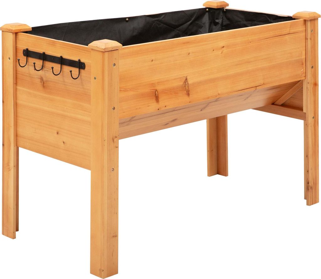 Hochbeet aus Holz Kräuterbeet Pflanzkasten mit Abflussloch Haken Blumenkasten mit Füßen Massivholz Natur 120 x 60 x 81 cm