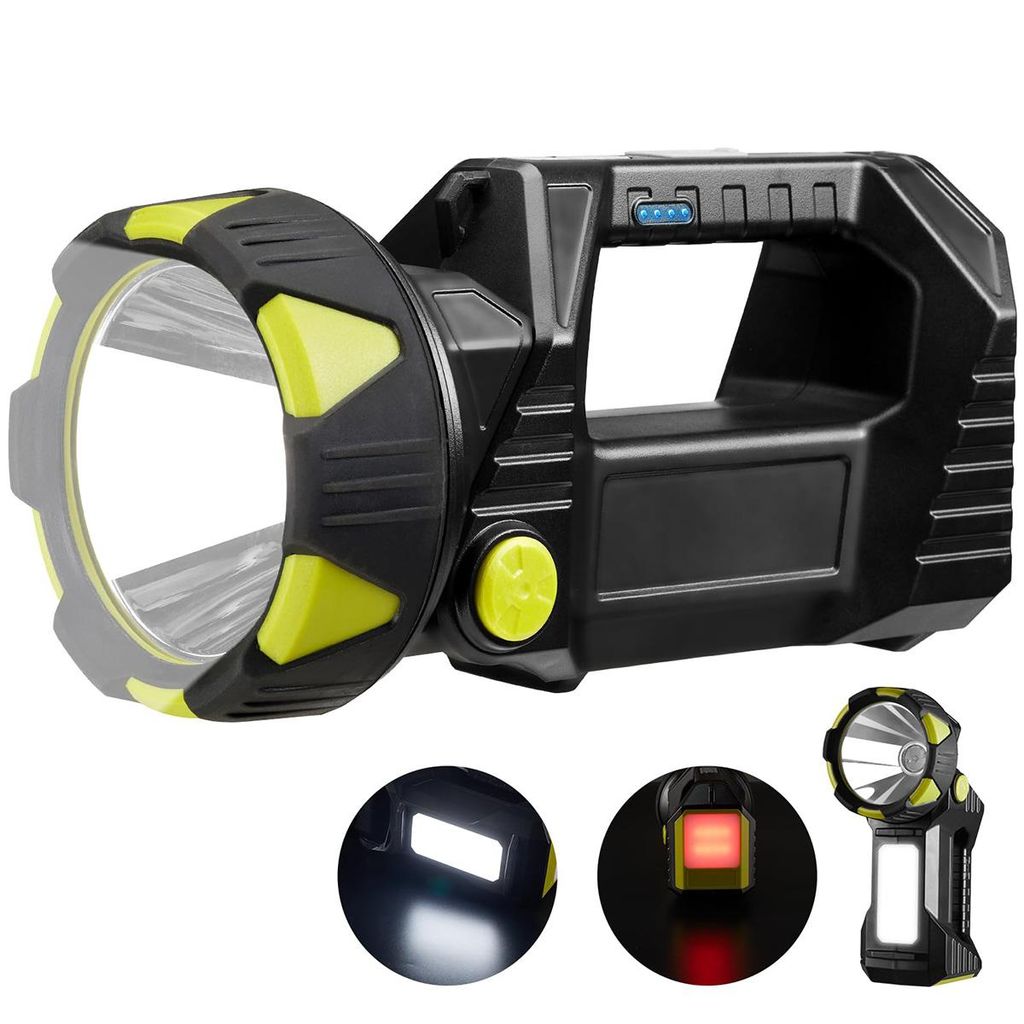 LED-Scheinwerfer, wiederaufladbare Taschenlampe, 90° drehbar, 8 Leuchtmodi mit COB-Lampe & Rücklicht, 4800 mAh Akku, für Camping & Notfälle