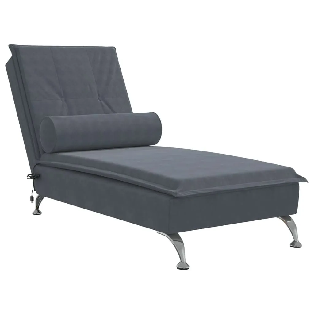 Chaise Longue Massaggio Velluto Grigio Scuro con Bolster | Design Relax