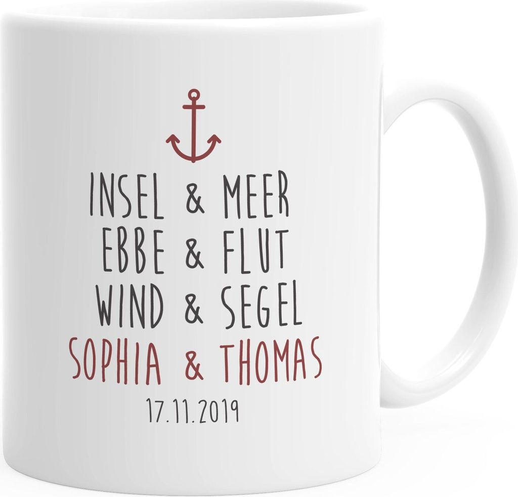 personalisierte Kaffeetasse Liebesgeschenke Anker Liebe Spruch mit Namen & Datum anpassbar Hochzeitsgeschenk SpecialMe weiß Keramik-Tasse