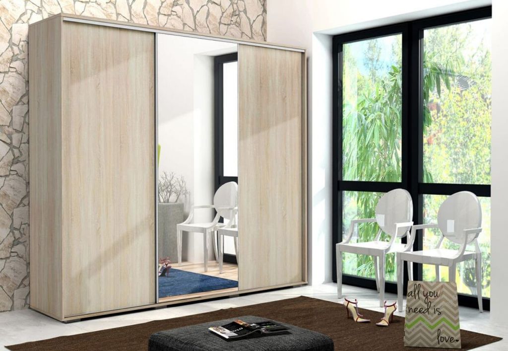 Geräumiger dreitüriger Kleiderschrank 250 cm LEONARDO – Eiche Sonoma