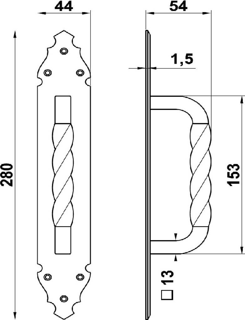 AMIG 102 Türgriff dekorativ 280x45mm Schwarz