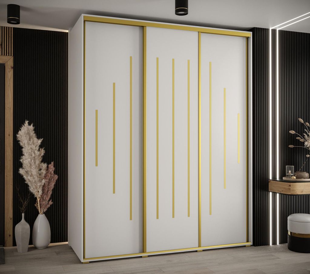 Kleiderschrank YVONA 12 - 200/60 cm, weiß/gold