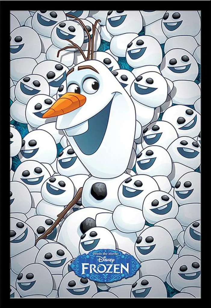 Poster Frozen Fever Olaf et Bébés avec Cadre Maxi MDF Noir Shinsuke