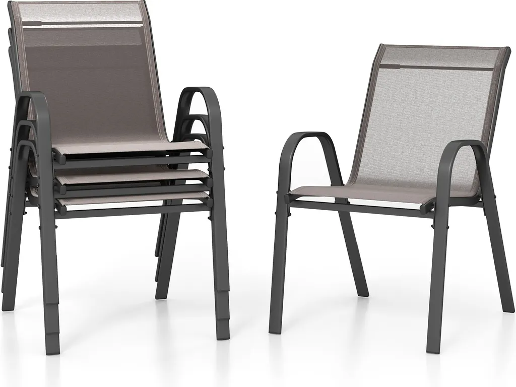 COSTWAY set di 4 sedie da giardino impilabili, sedie da balcone sedie da patio impilabili con braccioli fino a 150kg 56x70x84cm grigio