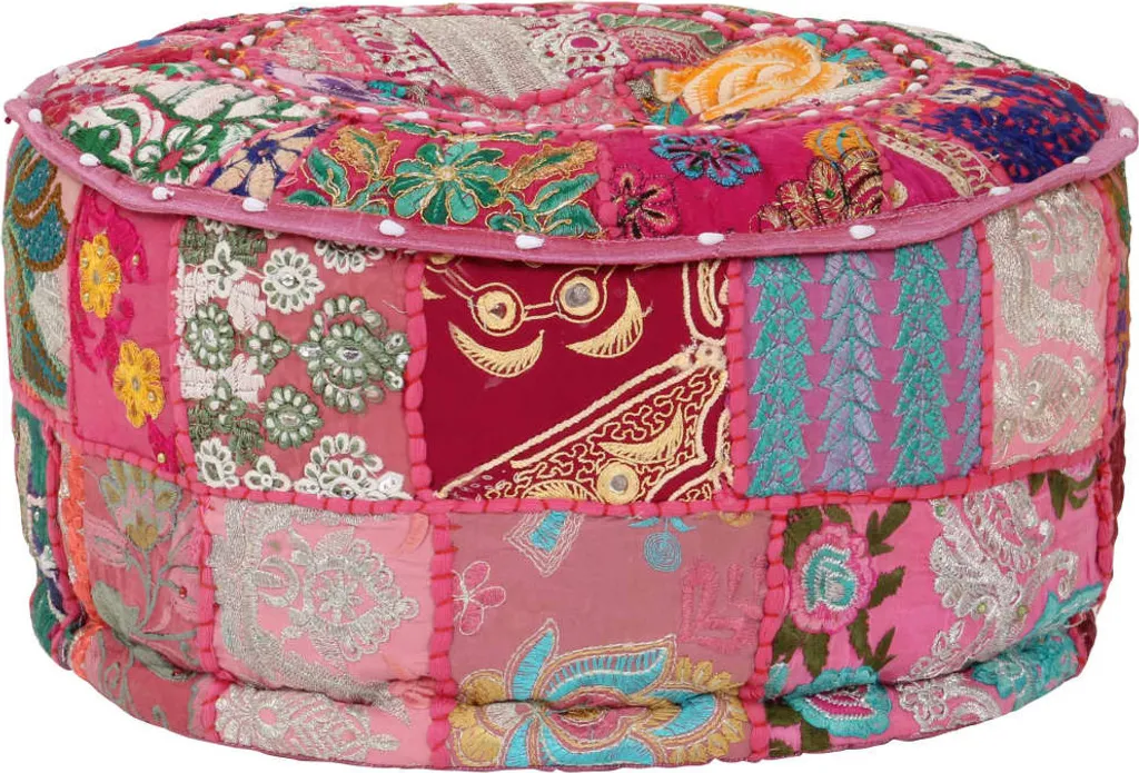 Pouf rond rose coton patchwork : solution déco pour petits espaces - 5