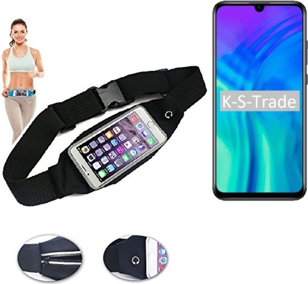 K-S-Trade Jogging-Armband kompatibel mit Huawei Honor 20 Lite Gürteltasche Umhängetasche Bauchtasche schwarz Sport Running Jogging Fitness Laufen