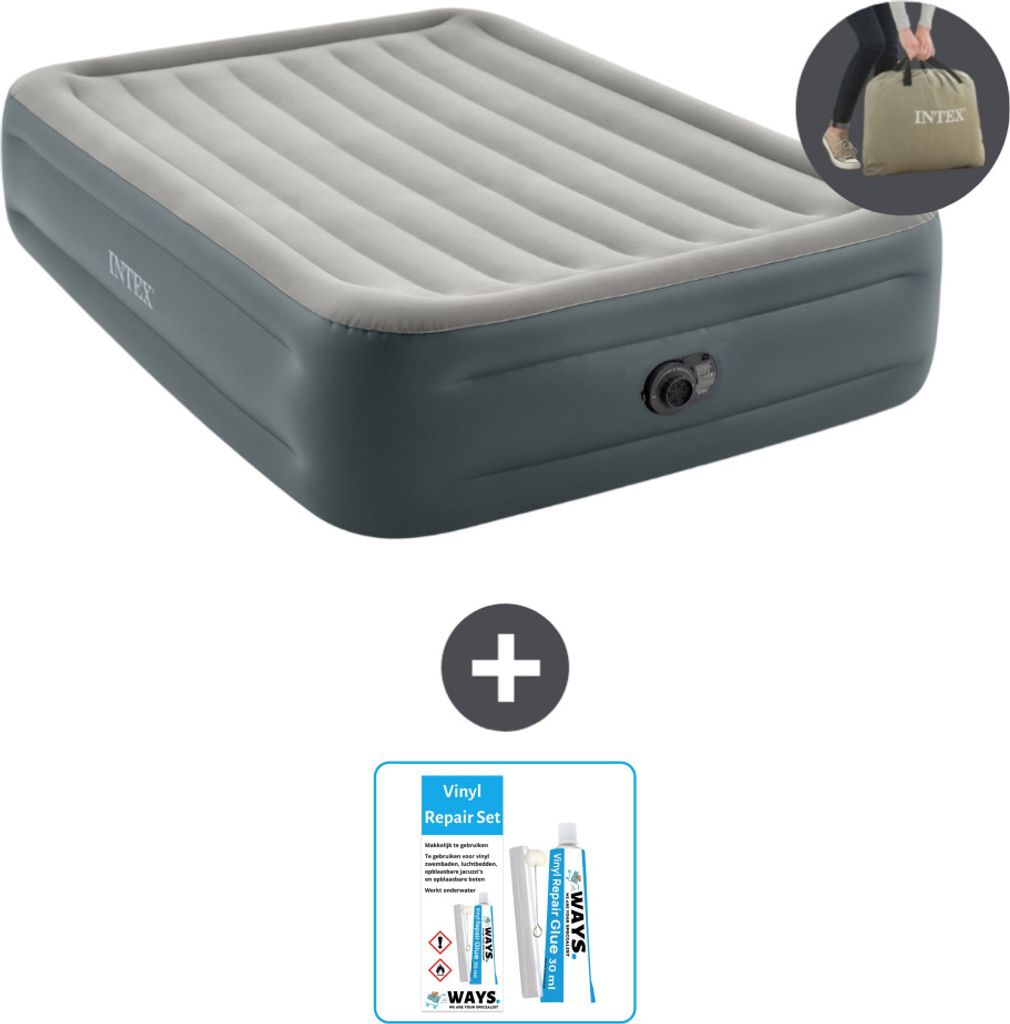 Intex Luftbett - 2 Personen - 152 x 203 x 46 cm - Grau - Inklusive Pumpe - Reperaturset