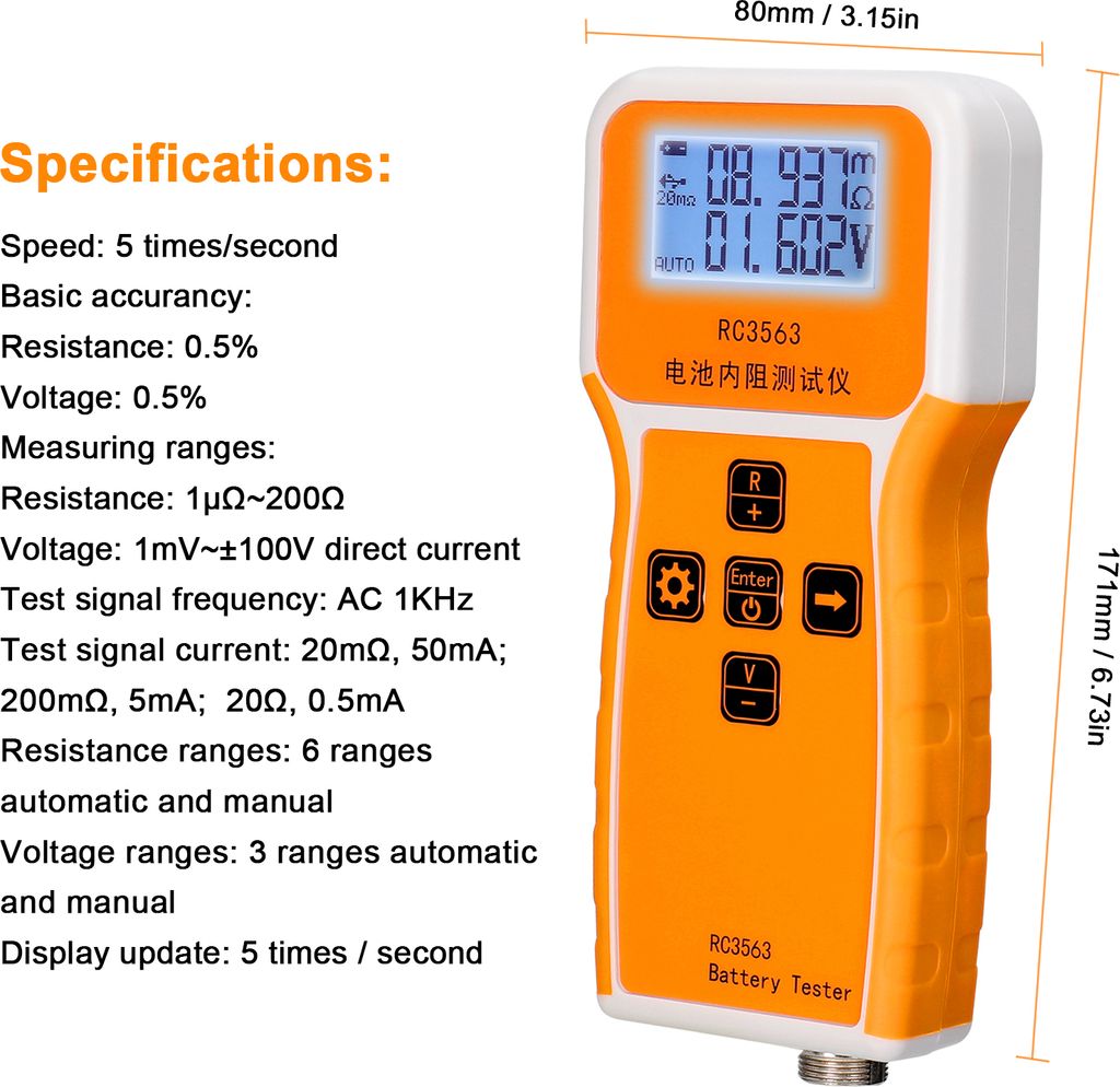 RC3563 200Ω 100V LCD tester baterií, tester napětí Obrázek produktu 8