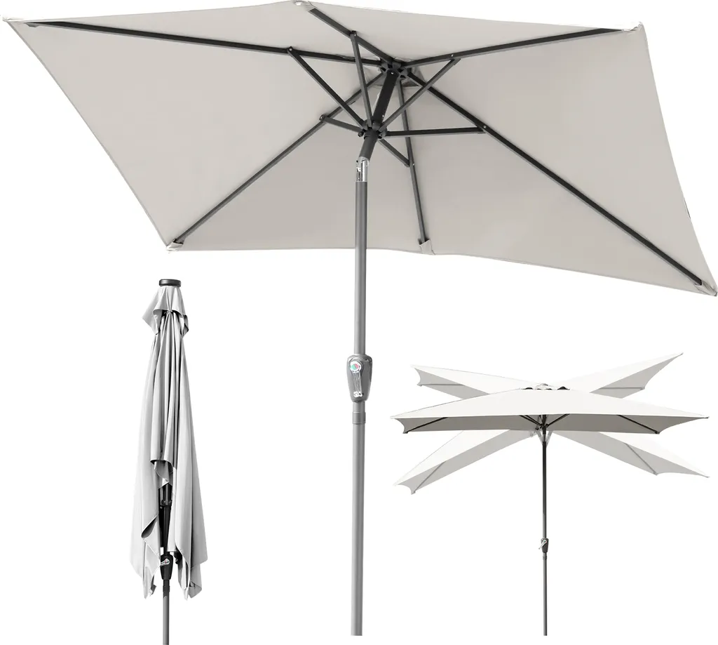 Aopunly ombrellone rettangolare, ombrellone da balcone pieghevole a manovella in ferro, inclinabile, 1,4x2,1 m, beige