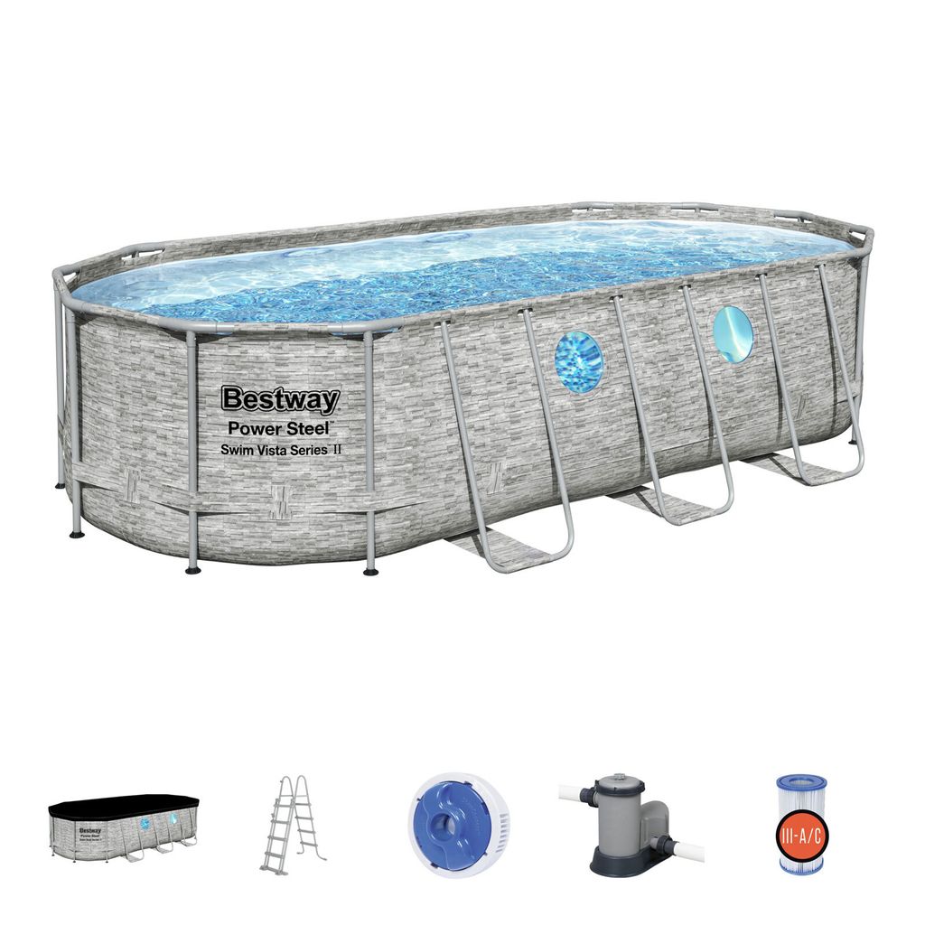 BESTWAY 56716 Power Steel Vista Pool Swimmingpool Rattan Zubehör 549x274x122cm