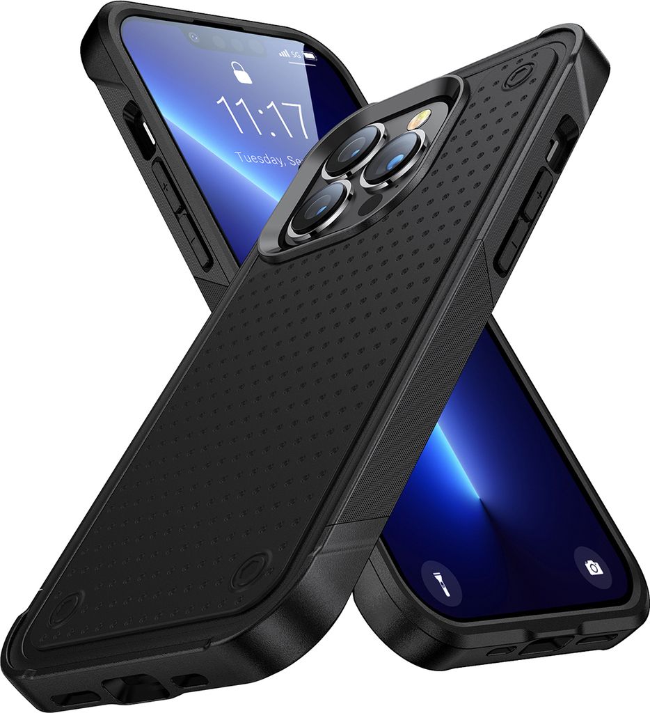Für iPhone 13 Pro Max Hülle Militärqualität Stoßfest Hybrid 2 in 1 Hart PC Weich TPU Handyhülle Schwarz