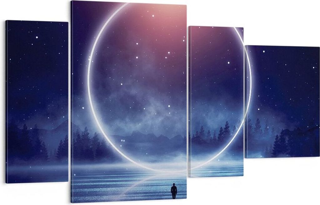Bild auf Leinwand - Leinwandbild - 4 Teile - Fantasie Ring Kosmos - 120x70cm - Wand Bild - Wanddeko - Wandbilder - Leinwanddruck - Bilder - Wanddek...