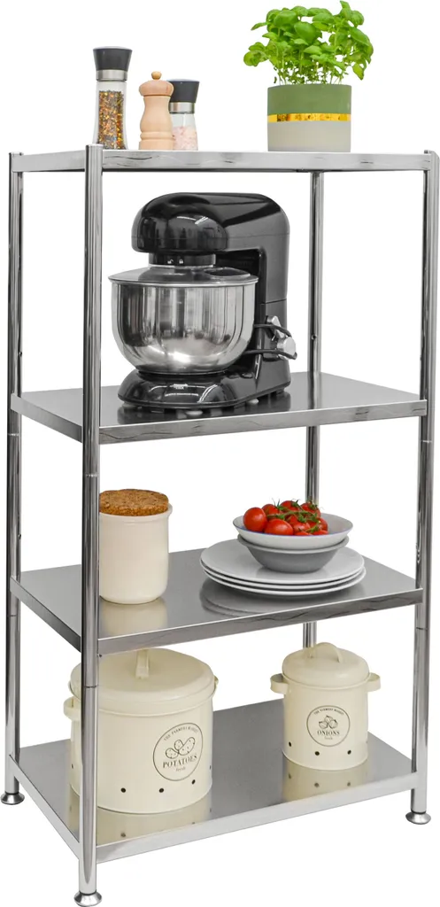 Étagère inox anticorrosion 4 niveaux charge 60kg dimensions 61x36x113