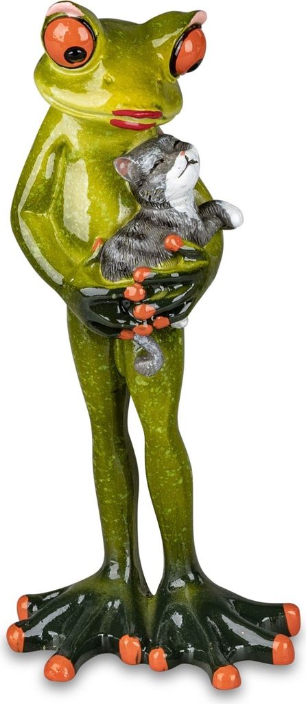 Dekofigur Froschfrau mit Katze H. 15,5cm grün Formano Produktbild 