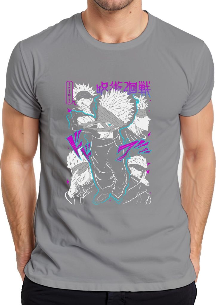 Satoru Gojo Jujutsu Kaisen Anime Manga Augenbinde Geschenk cool Herren T-Shirt, Grau, M