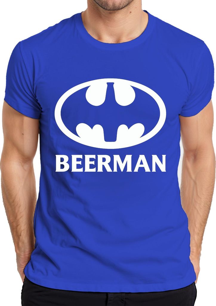 Beerman Bier Superheld Logo Party Geschenk Bierliebhaber Retro Herren T-Shirt, Blau, M