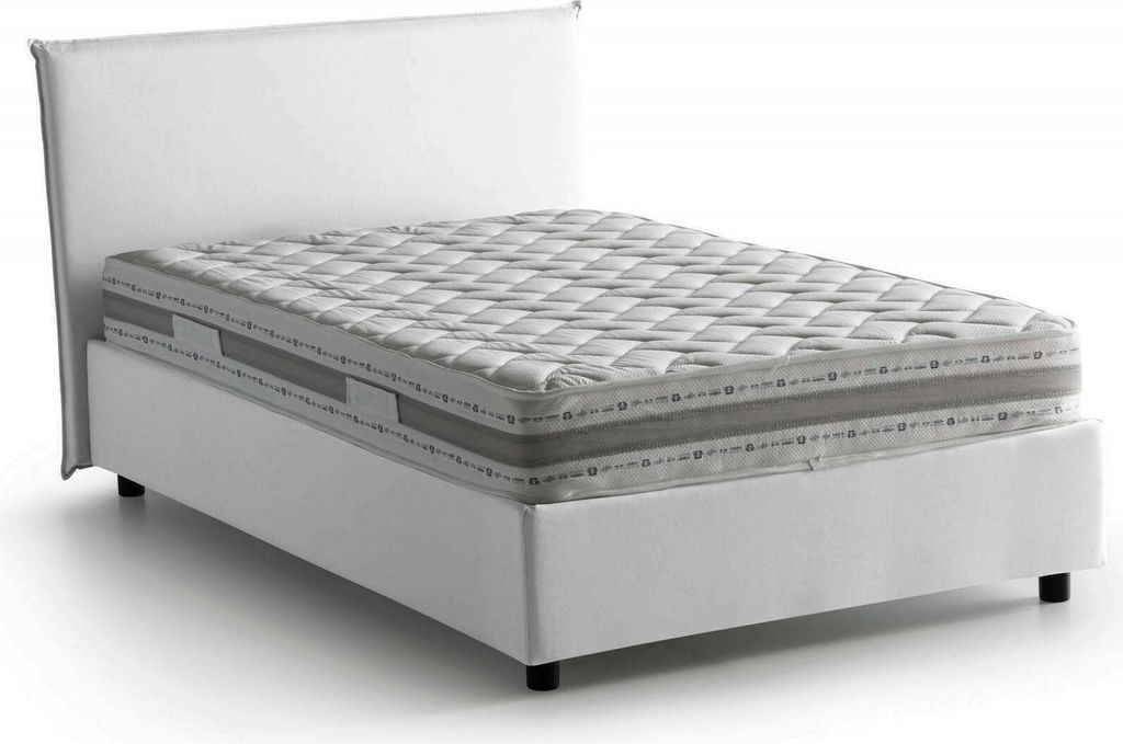 Quadratisches und halbes Bett Asmara, Containerbett mit Stoffbespannung, 100% Italy, Frontöffnung, inklusive Matratze Cm 120x190, Weiß