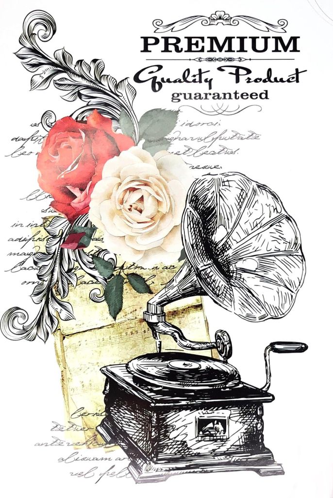 Plattenspieler Grammophon Rosen Bügelapplikation