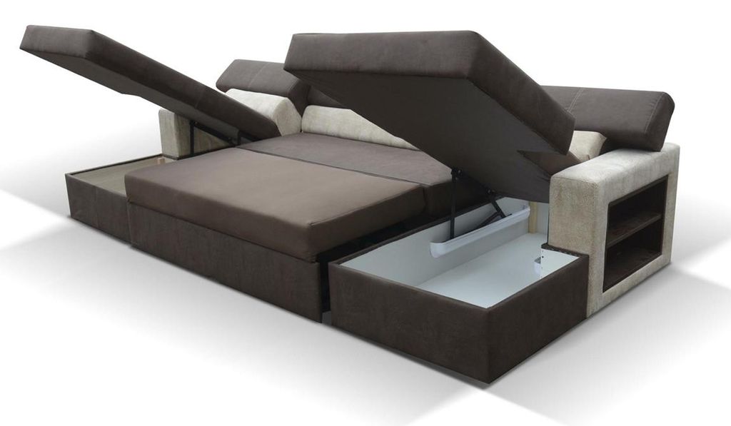 Eck Couch Polster Wohnlandschaft Ecksofa Bettkasten Bettfunktion Schlafsofa Sofa