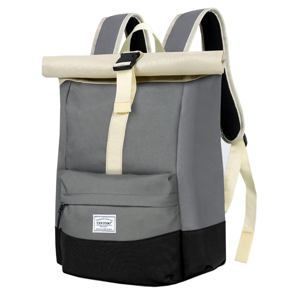 Cityrucksack Rolltop Rucksack Damen Herren Tagesrucksack mit Laptopfach, Modern Rolltop Rucksack Daypack, Wasserabweisend