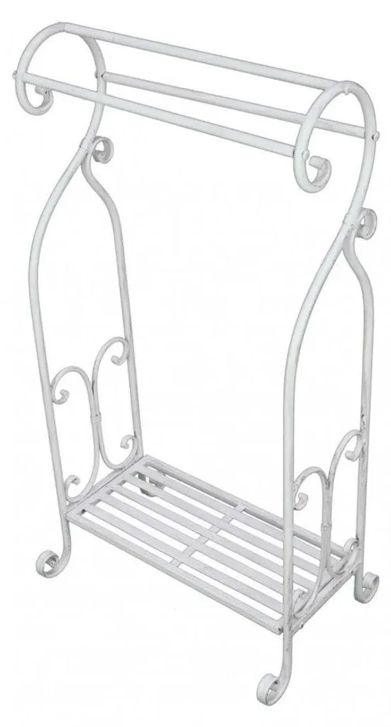 Valet de bain sur pied en métal blanc vieilli - Style Vintage Chic