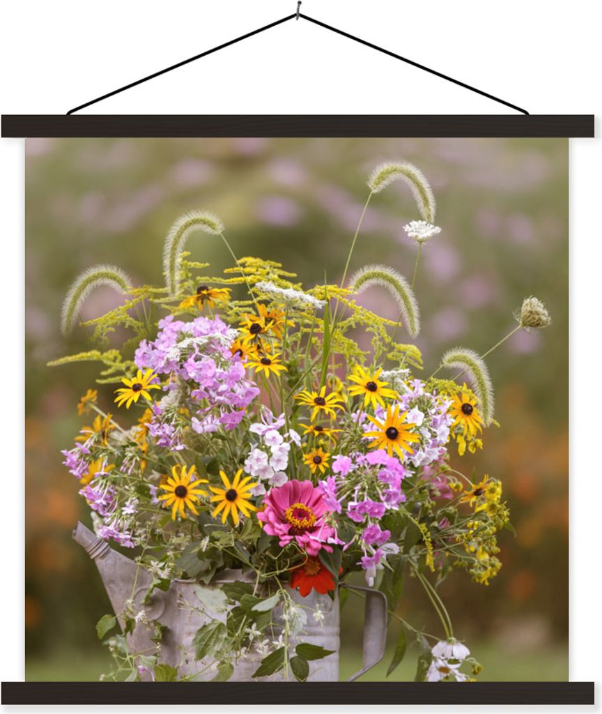 MuchoWow Textilposter Blumen - Gießkanne - Farbe 40x40 cm mit schwarzem Rahmen - Fotos