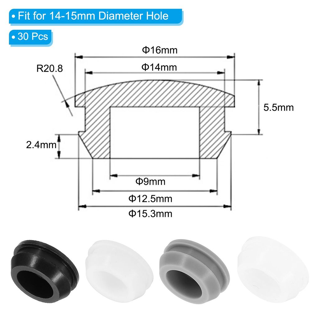 30 Stš¹ck 14mm Durchmesser Silikon Abdeckkappen fš¹r Bohrl?cher, in Riegelform M?bel-Lochverschluss-Knopf-Schutzabdeckungskopf Passend fš¹r 1...