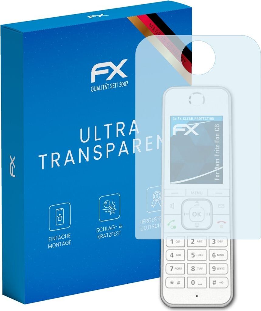 atFoliX FX-Clear 3x Schutzfolie kompatibel mit Avm Fritz Fon C6 Displayschutzfolie