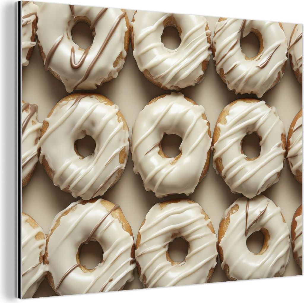 MuchoWow Wanddekoration Metall Metallbild Wandkunst 40x30 cm Donuts - Schokolade - Weiß - Beige MuchoWow Aluminium Gemälde - Dekoration Wohnzimmer