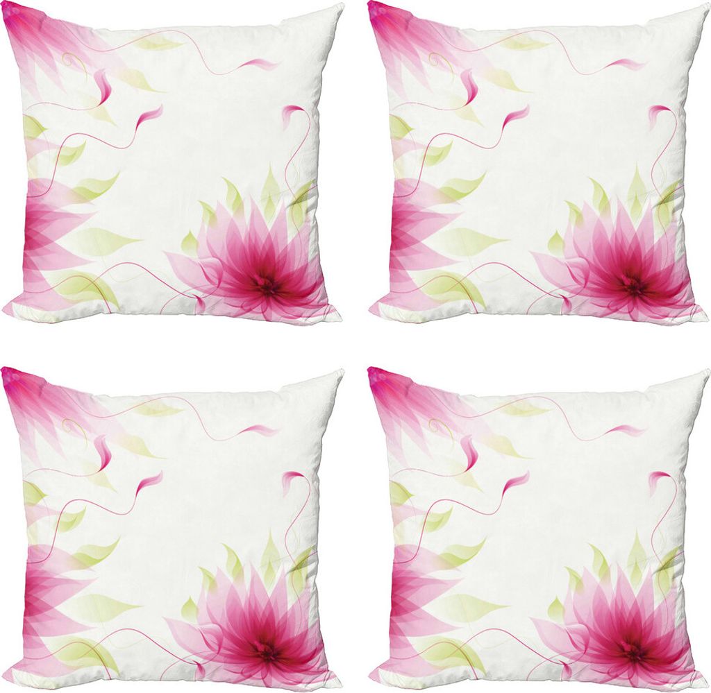 ABAKUHAUS Blume Kissenbezug Set (4 Stück), Zusammenfassung natürlichen Lotus, Moderner Doppelseitiger Digitaldruck, 40 cm x 40 cm, Pink und Weiß