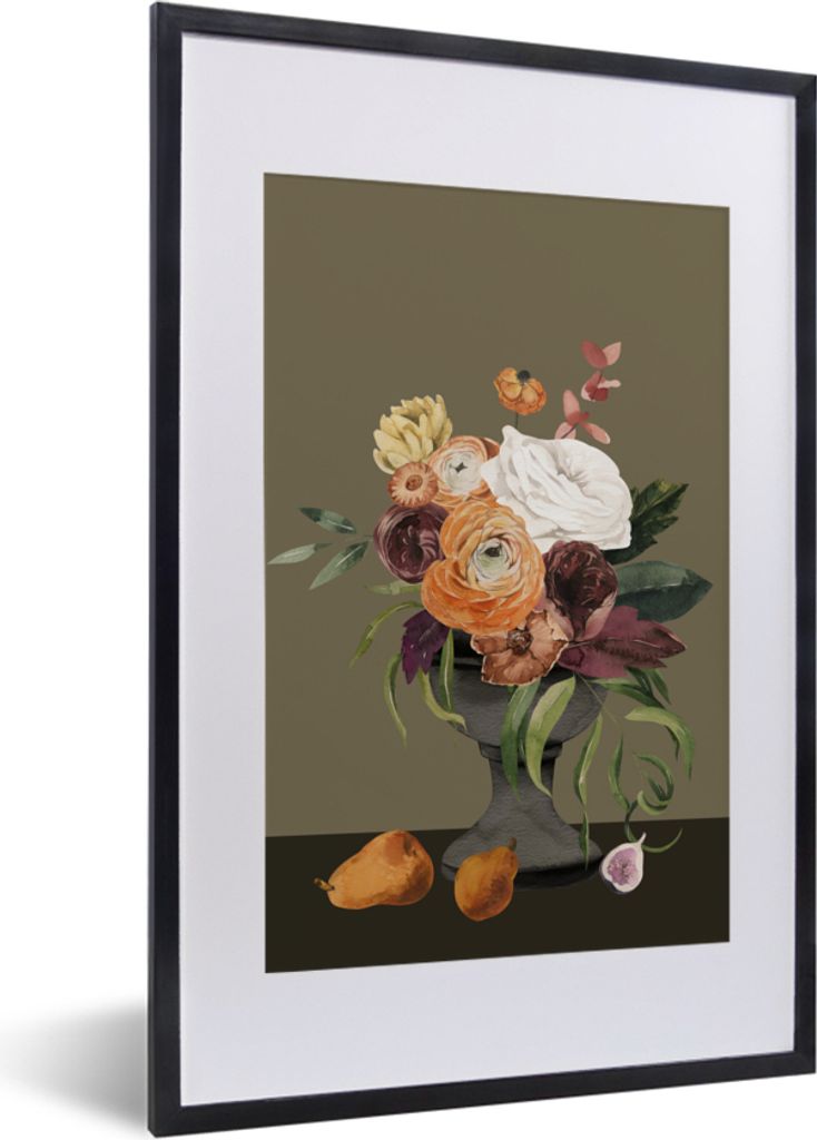 MuchoWow Gerahmtes Poster Aquarell - Blumen - Stillleben 40x60 cm - Poster mit Schwarzem Bilderrahmen Wandposter Rahmen Foto Bilder - Poster in R...