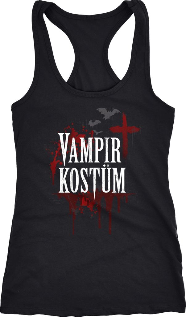 Damen Tanktop Vampir-Kostüm Faschings-Shirt Halloween Karneval Fastnacht Fun-Shirt Kostüm-Shirt Racerback Moonworks schwarz S