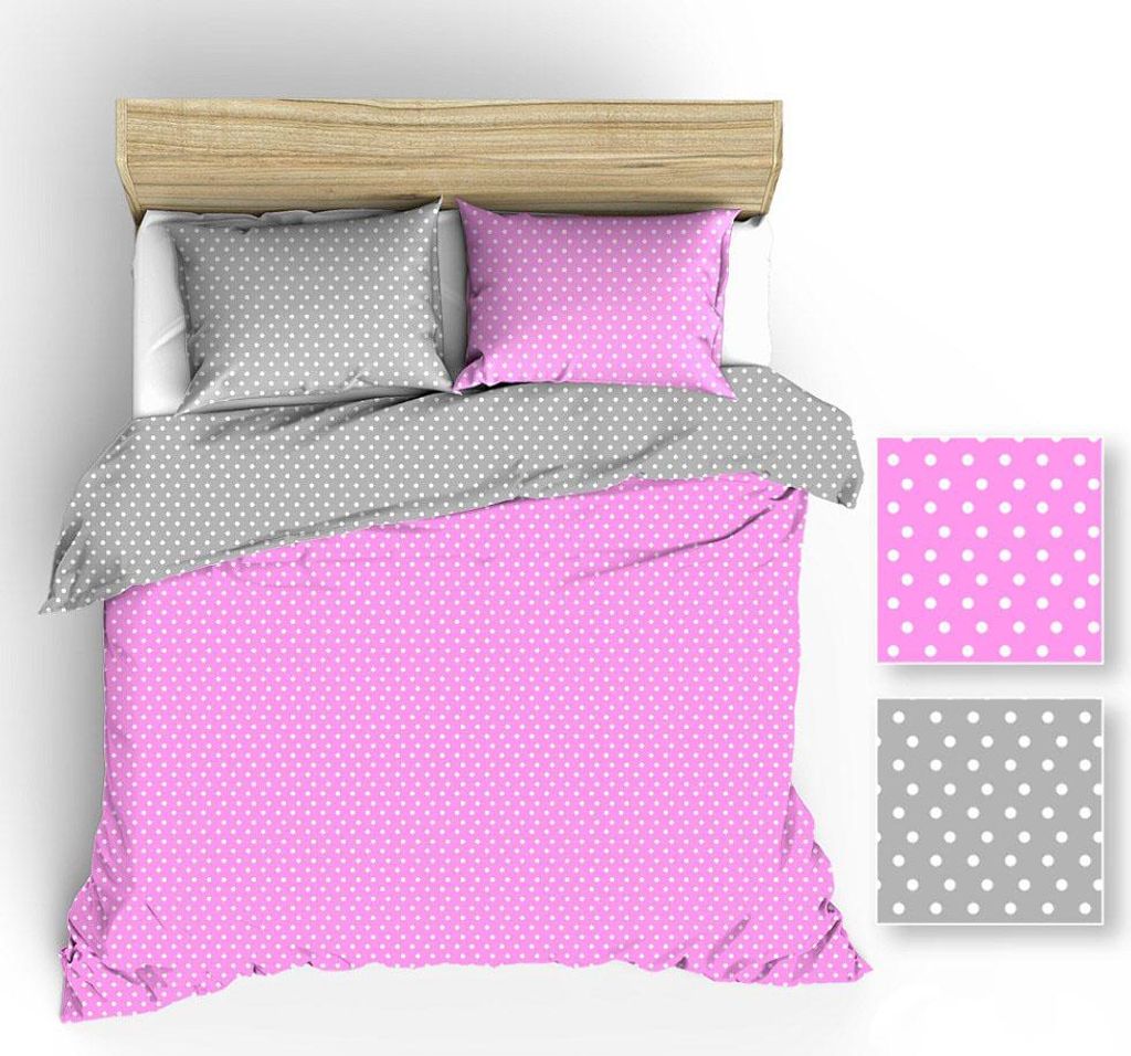 Baumwoll-Kissenbezug 50x60cm Grau-Rosa Punkte