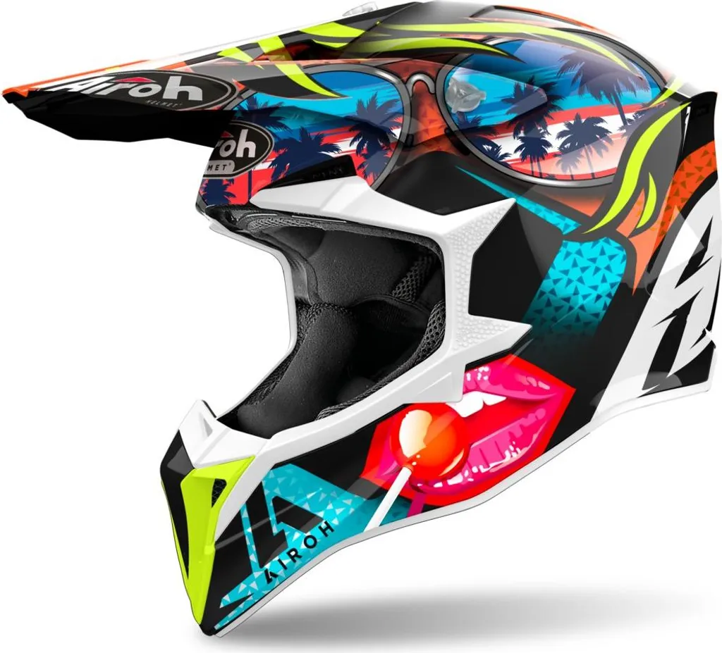 Casque motocross AIROH WRAAAP Lollipop brillant en taille 2XS pour enfant