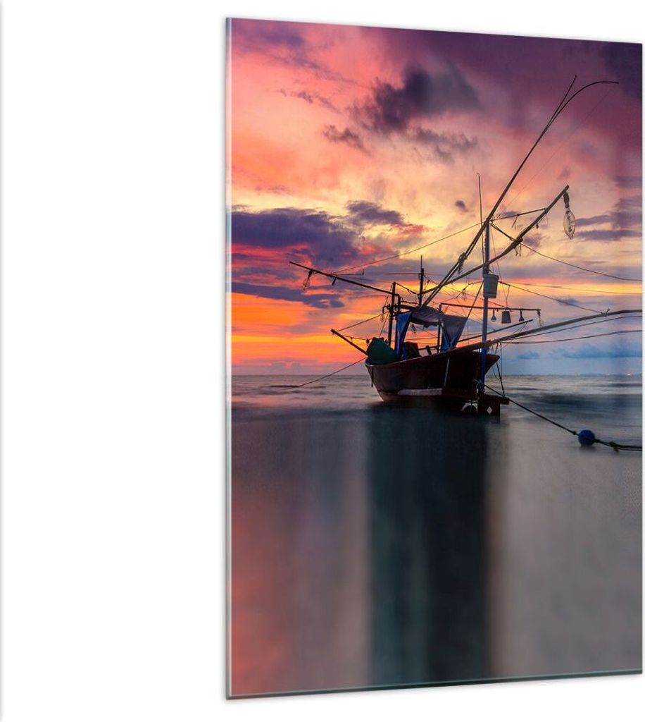 Bilder auf glas - Einteilig - Asien Boot Kutter - 80x120cm - Glasbilder - Wandbilder - Bilder - zum Aufhängen bereit - Wanddekoration aus Glas - G...
