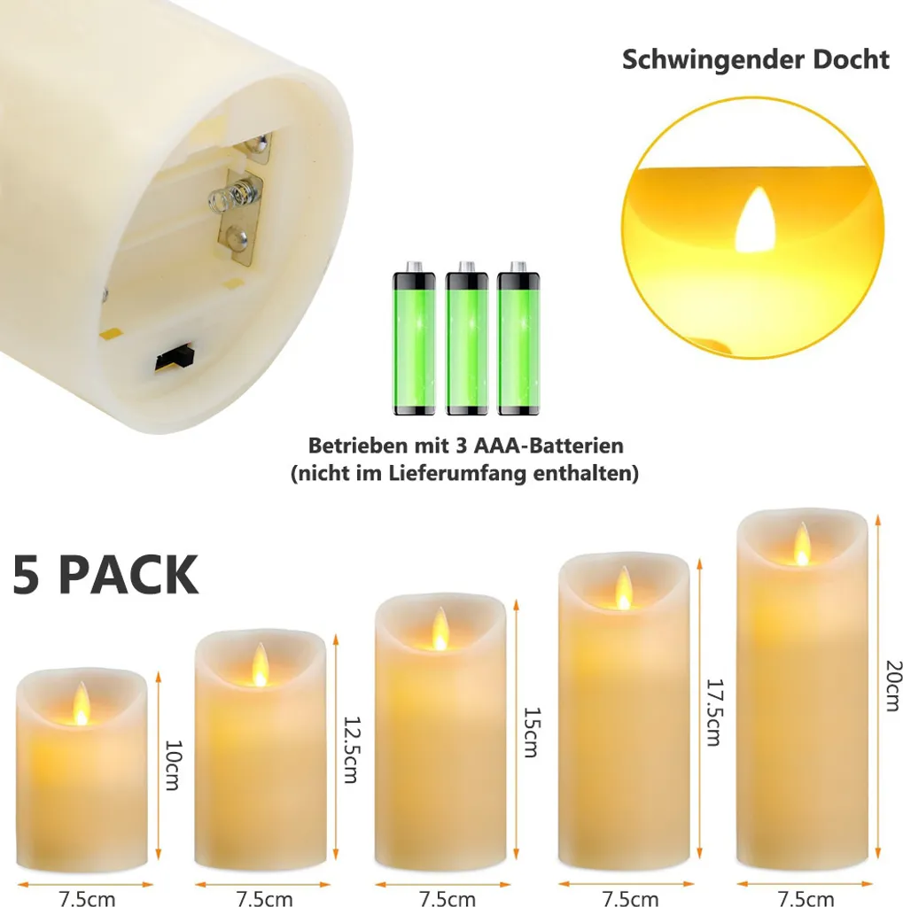 Set 5 Candele Elettriche Batteria Sicure per Bambini e Animali - 4