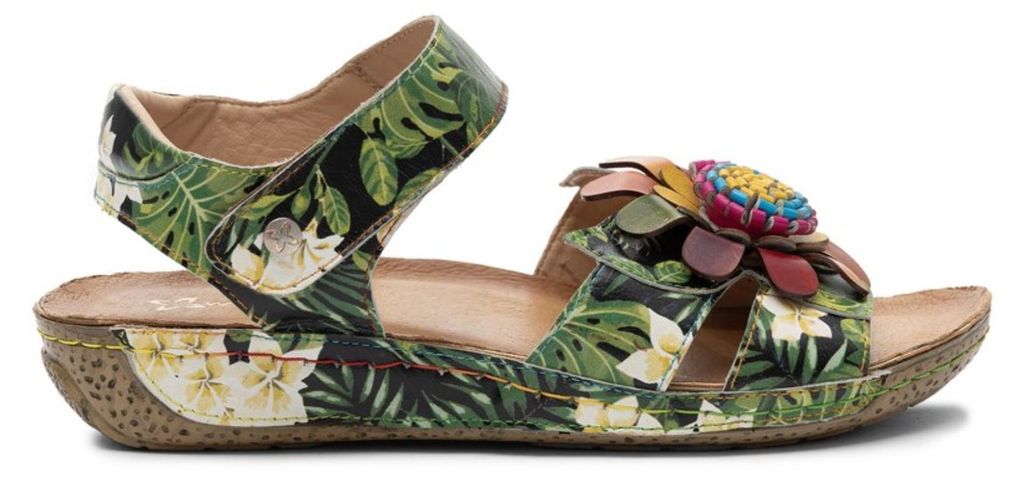 Sandalen Leder Grün 3 cm Absatzhöhe Klettverschluss Atmungsaktiv offene Zehe